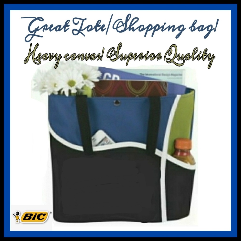 HEAVY DUTY canvas shopper tote w pocKETS.  UTILITY TOTE.